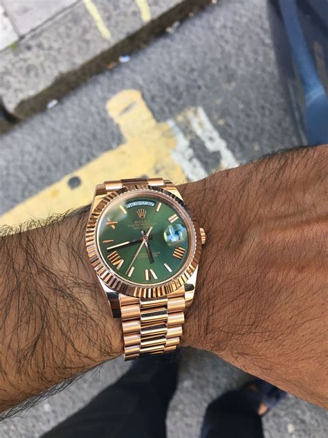 rolex day date gold and green|day date 40 Rolex price.